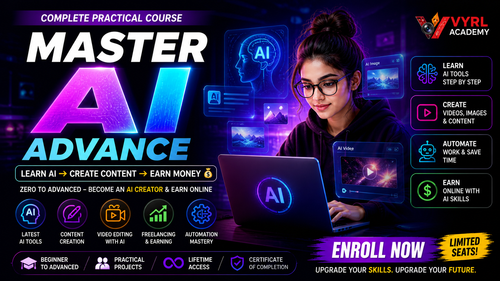 Master AI Advance Course 2026 | Learn AI Tools, Content Creation, Earning Skills – Vyrl Academy